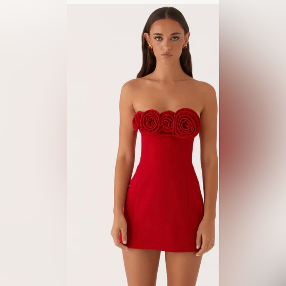 Peppermayo Dress Womens Large 8 Red Patsie Strapless Rosette Mini Party Cocktail - Picture 5 of 8